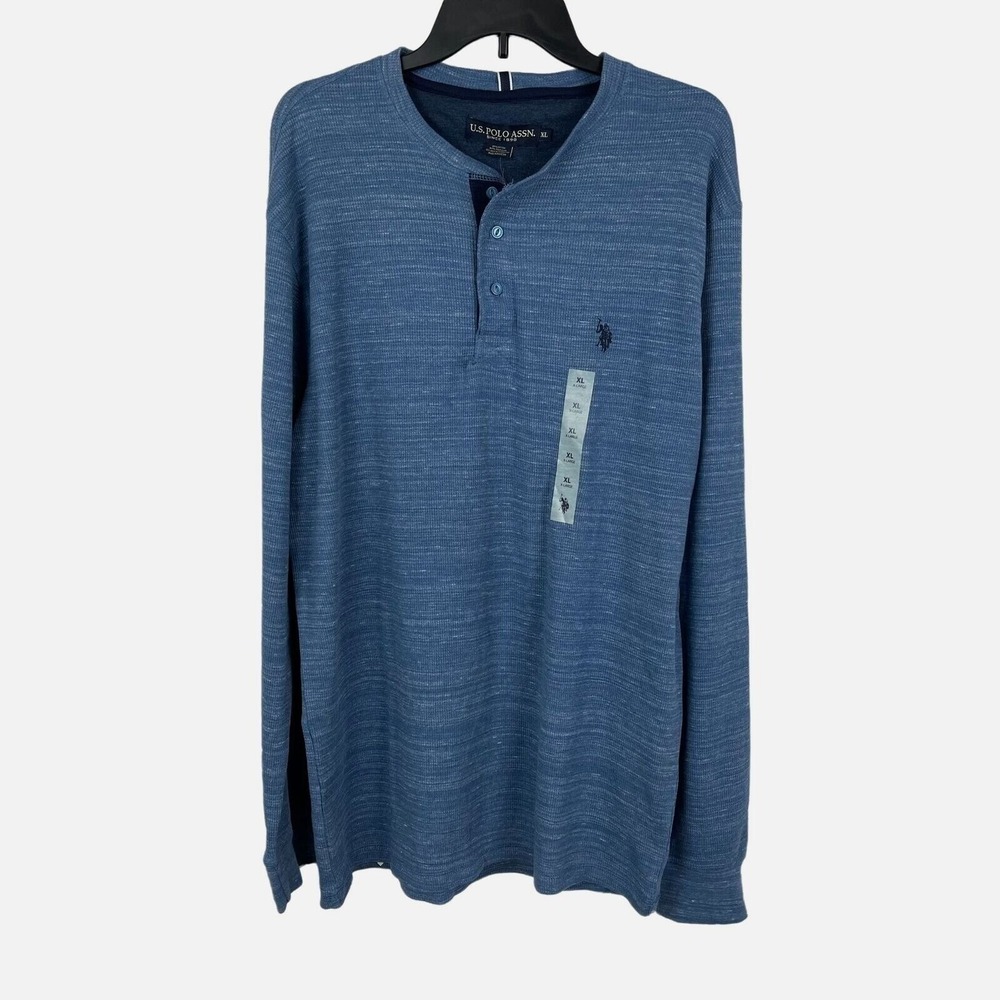U.S. Polo Assn. Henley Shirt Men XL Blue Waffle Knit Long Sleeve NWT